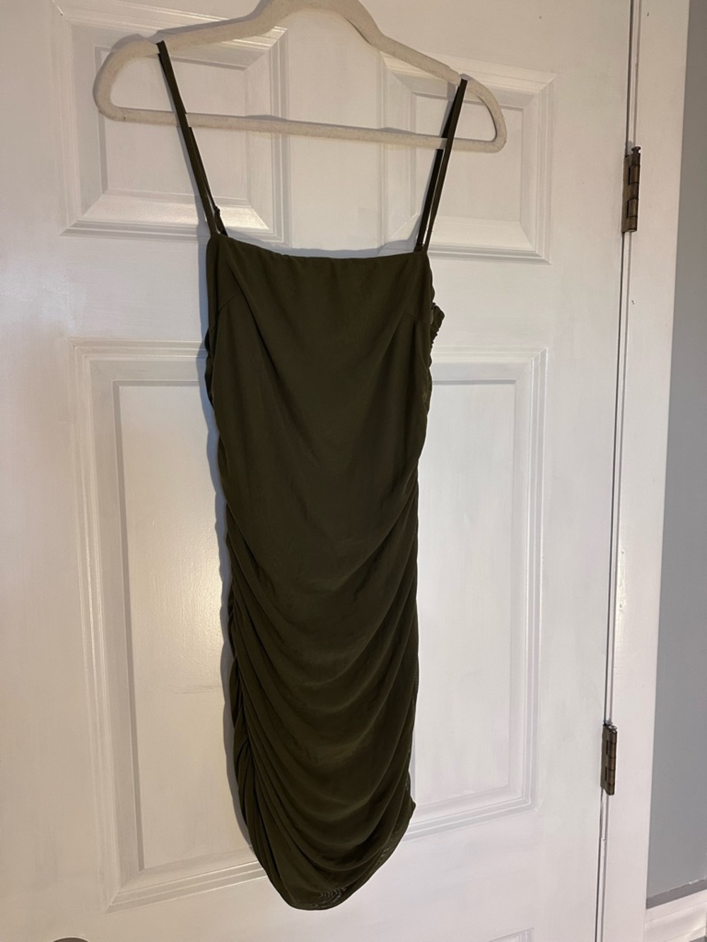 Olive Green Ruched Mini Dress – Princess Polly (Size US 6)